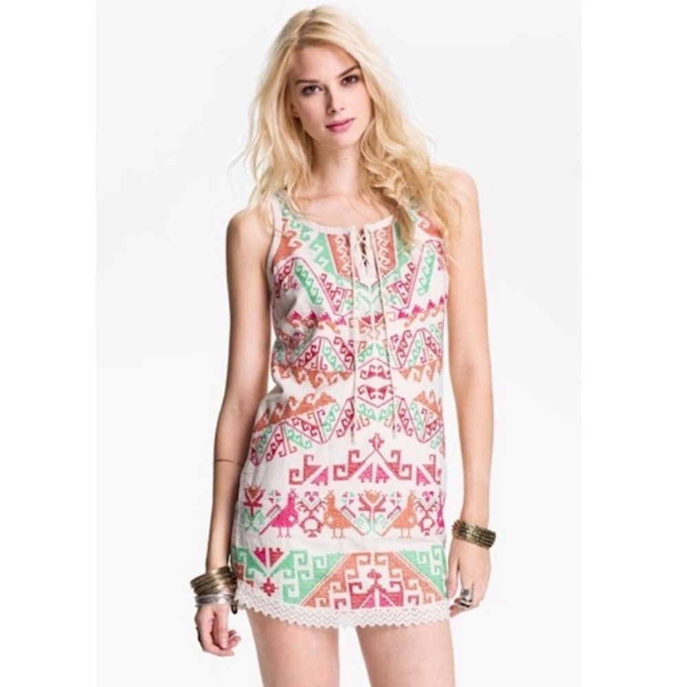 Free People Embroidered Shift Mini Sleeveless Dress